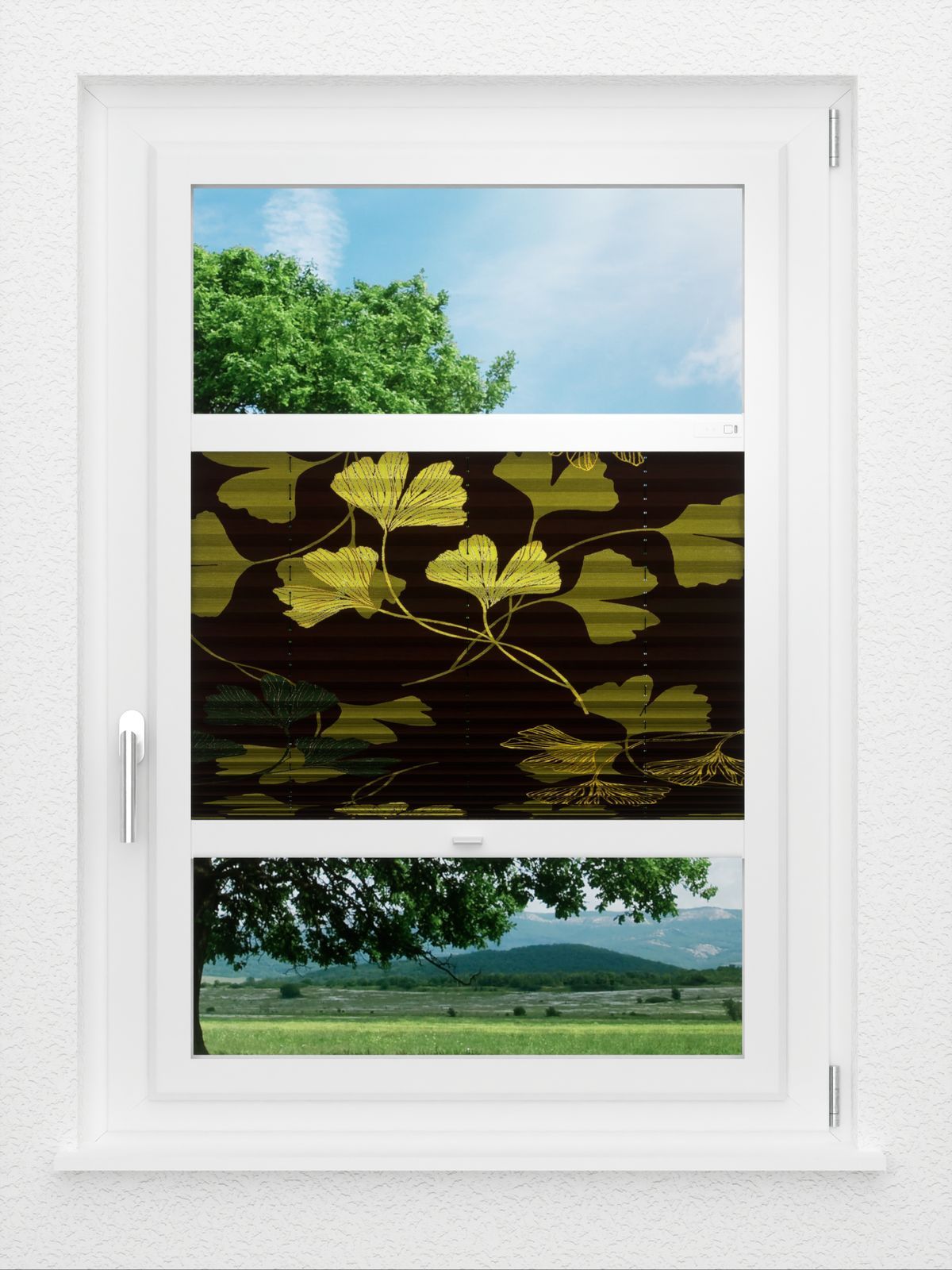 Detailansicht LYSEL HOME Plissee 428A Ginkgos Midnight